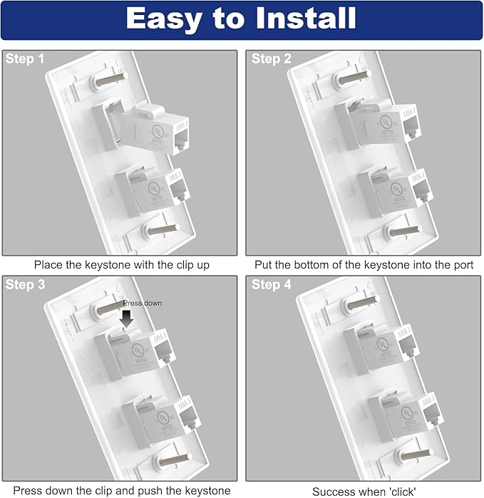 VCE 2-Port Ethernet Wall Plate (UL-Listed), CAT6 Wall Plate and Jack, RJ45 Keystone Wall Outlet with Single Gang Low Voltage Mounting Bracket, White 2-Pack
