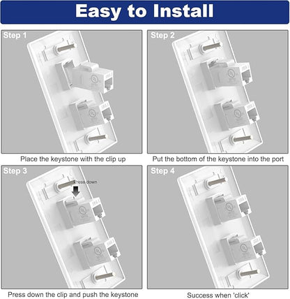 VCE 2-Port Ethernet Wall Plate (UL-Listed), CAT6 Wall Plate and Jack, RJ45 Keystone Wall Outlet with Single Gang Low Voltage Mounting Bracket, White 2-Pack
