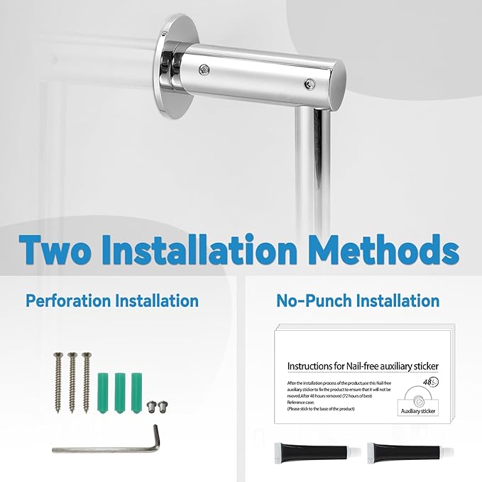 Shower Slide Bar Adjustable Handheld Shower Head Holder Wall Mount - 30inch All-Metal Shower Head Slide Bar Compatible with Bathroom Drill Free Glue Installation - Polished Chrome
