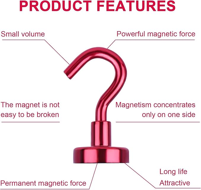 DIYMAG Magnetic Hooks, 30Lbs Strong Heavy Duty Cruise Magnet S-Hook for Classroom, Fridge, Hanging, Cabins, Grill, Kitchen, Garage, Workplace and Office Etc, (20 Pack-Red)