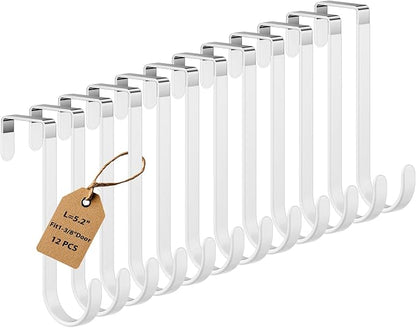 12 Pack Over The Door Hooks, Door Hanger Hook, Towel Hooks for Hanging, Towel Hanger for Bathroom, Fit 1 3/8" Door White, Dorm Room Essentials