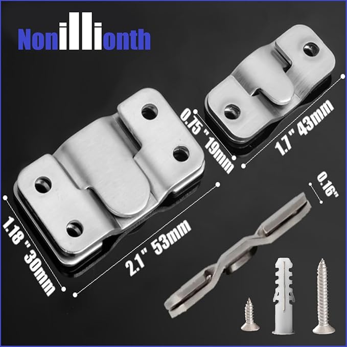 French Cleat Hanger Kit- 6 Sets Picture Hanging Jig with Screws, Deer Mount Hanger Hardware,Art Gallery Wall Flush Mount Heavy Duty Picture Hanging Hanger ,Stainless Steel Shelf Brackets
