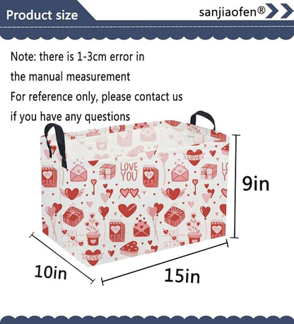 Sanjiaofeng Rectangular Valentine's Day Basket Love Storage Bins,Girls Storage Basket with Handles.Clothers,Books,Kid's Gifts Bins. (Pink envelope)