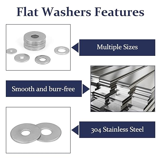 ZQZ 290Pcs Flat Washers, 304 Stainless Steel Fender Washers Assortment, 15 Different Sizes Wide Washer M3 M4 M5 M6 M8 M10 M12 Assorted Flatwashers Kit
