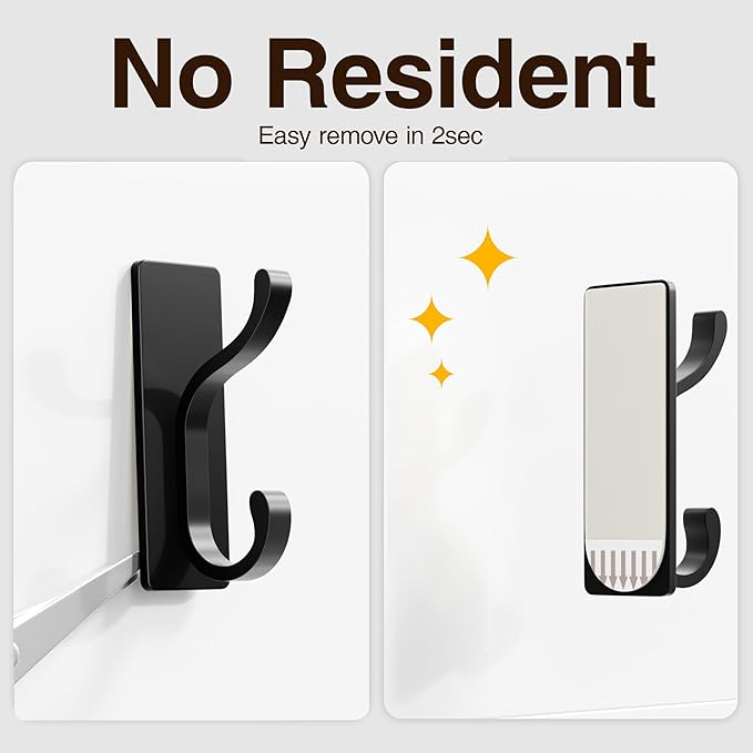 pickpiff Wall Hooks with Adhesive Strip - Easy to Remove, No Residue, Strong Heavy Duty Sticky Towel Hook, 4 Pack Black