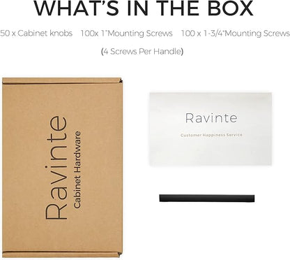 Ravinte 50 Pack Solid 3-3/4 Inch Center to Center Slim Square Bar Drawer Handles Kitchen Cabinet Handles Black Drawer Pulls Kitchen Cabinet Hardware Kitchen Handles Matte Black Cabinet Pulls