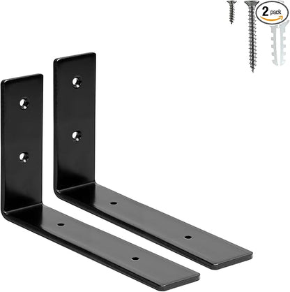 HEART ART 2 Pack Shelf Brackets 6 inch,L Brackets for Shelves,Black Heavy Duty Metal Shelf Brackets,6”x4”x1.4”