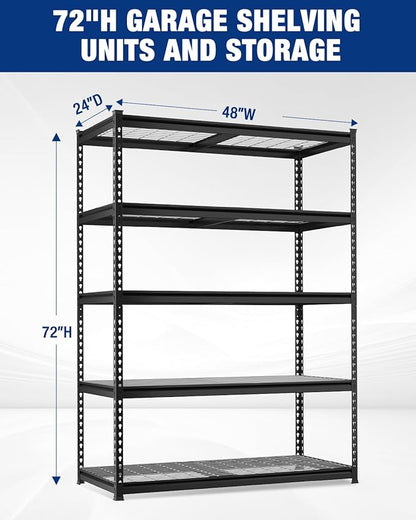 WORKPRO 5-Layer Heavy Duty Metal Storage Rack, 48”W x 24”D x 72”H, Adjustable Shelving Unit with 4000 lbs Total Load Capacity, for Garage, Kitchen, Bathroom, Warehouse