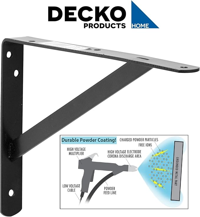 Decko Products 49152-10 Heavy-Duty Shelf Bracket, 19.25-Inch X 12.50-Inch, Black, 10-Pack