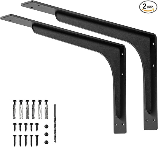24 x14.2 INCH Shelf Brackets,L Shelf Brackets,Vertical Angle, Premium Alloy Metal Heavy Duty Shelf Bracket, high Strength Mounting Hardware Included, Corner Brace Joint,Pack of 2.