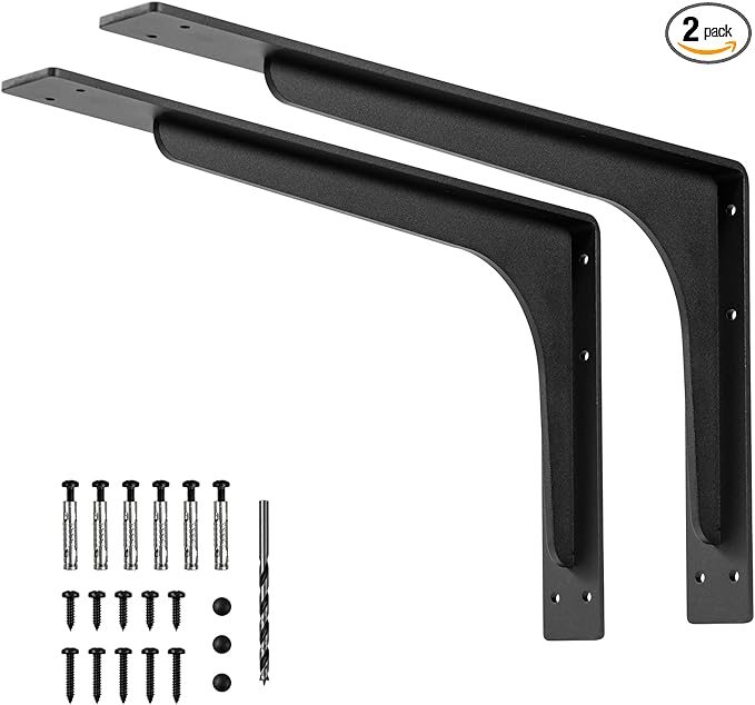 20 x 12 INCH Shelf Brackets,L Shelf Brackets, Vertical Angle, Premium Alloy Metal Heavy Duty Shelf Bracket, high Strength Mounting Hardware Included, Corner Brace Joint,Pack of 2