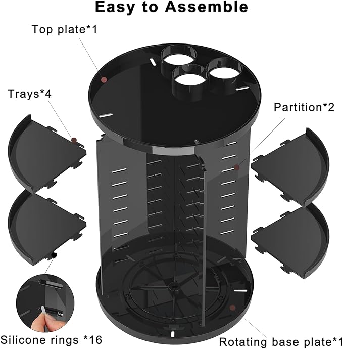Rotating Makeup Organizer for Vanity, 360 Spinning Skincare Organizers with Adjustable Trays, Make Up Desk Storage Carousel Rack, Cosmetic Display Cases for Dresser Bathroom Countertop Black