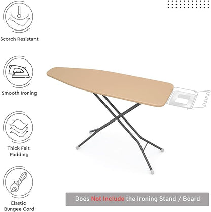 Encasa XO Ironing Board Cover and Pad 42"x14" - 4mm Felt Medium Iron Board Cover with Padding - Heat Resistant, Stain-Safe Dye, Non Slip Elastic Bungee Cord Tightening Iron Table Cover Light Beige