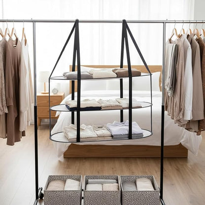 CINPIUK 3-Tier Sweater Drying Rack Over The Door, Foldable Mesh Hanging Dryer Flat with Hooks, Large Breathable Laundry Drying Hanger, Clothes Lay Flat Dryer for Apartments Dorms Bathrooms