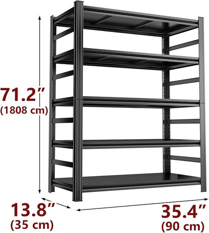 Heavy Duty Metal Garage Shelving Unit, 5-Tier Adjustable Steel Storage Shelves, 3000 lbs Capacity Garage Storage Rack Organizer, Black 71.2" H x 35.4" W x 13.8" D