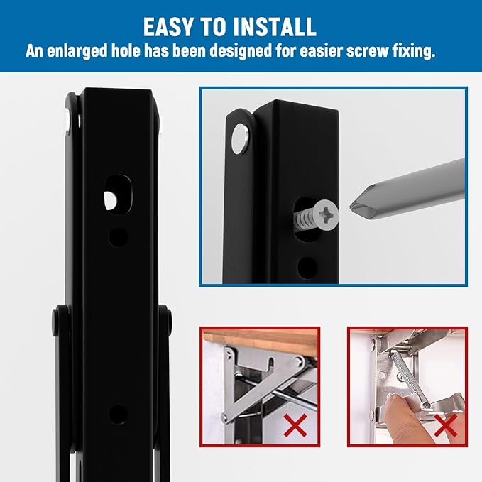 LEOPO 8 inch Folding Shelf Brackets-2 Pack Foldable Heavy Duty Triangle Collapsible Wall Mounted Brackets for Fold Down Table, Space Saving for Bench Table with Screws, Black