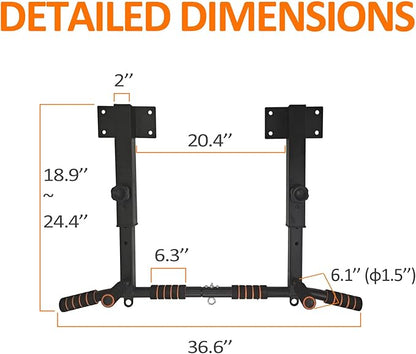BESTHLS Wall Mounted Pull Up Bar and Dip Station, Heavy Duty Wall Mount Pull-up Chin Up Bar Multifunctional Home Gym Workout Indoor Exercise Equipment Support to 440 Lbs