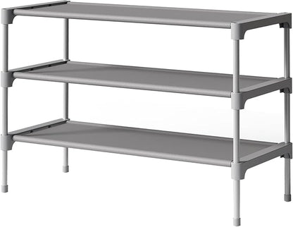 Kitsure Shoe Rack - Non-Woven Shoe Rack Shelf, Shoe Organizer for Closet, Entryway, Garage & Corridor, Stackable Shoe Shelves, 27.5" Wide - 3 Tier, Grey