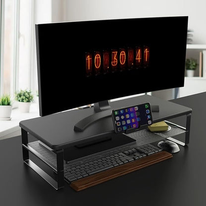 Monitor Stand with drawer, 2-Tier Monitor Stand Riser with Phone Holder and Cable Management - Desk TV Shelf, Laptop Printer, Desk Organizer Stand, for Home & Office, Black