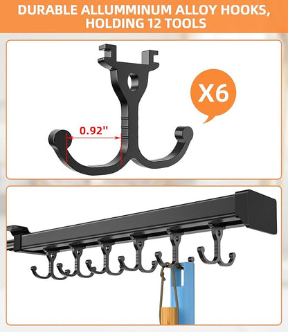 Pull Out Broom Holder With Adjustable Double Row Sliding Hook, Multifunctional Slide Broom And Mop Storage/Organizer Garage Organization Hooks, for Closet Laundry Garage Cupboard Kitchen