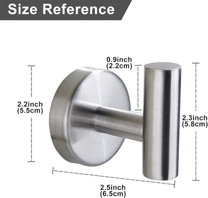 Towel Hook for Bathroom,Screw Mount Heavy Duty Wall Hooks, Stainless Steel Coat Robe Clothes Hook for Bathroom Kitchen Garage Hotel, 2 Packs Wall Mount Towel Holder, Brushed Silver
