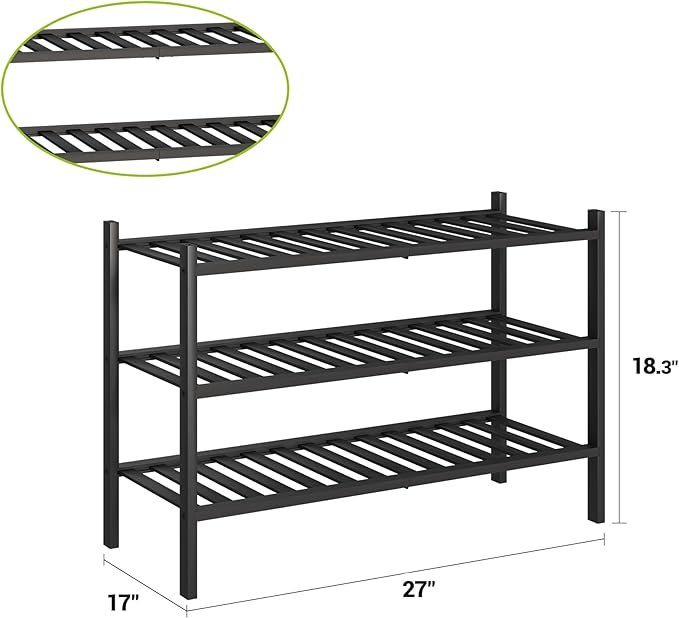 BMOSU 3-Tier Bamboo Shoe Rack Premium Stackable Shoe Shelf Storage Organizer for Hallway Closet Living Room Entryway Organizer (Black Bamboo)