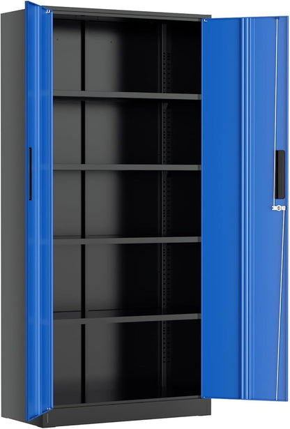 Greenvelly Metal Lockable Storage Cabinet, 72” Storage Cabinet with 2 Doors and 4 Adjustable Shelves for Office, Home, Garage, Pantry (Assembly Required, Black Blue)
