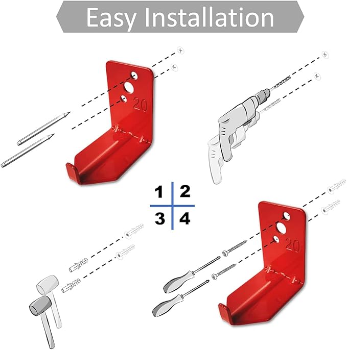 QMARK 4 Pack of Fire Extinguisher Bracket, Wall Mount Hook, Fire Extinguisher Mount up to 20 lbs, Hanger for Universal Extinguishers (Hook, 20 LB)