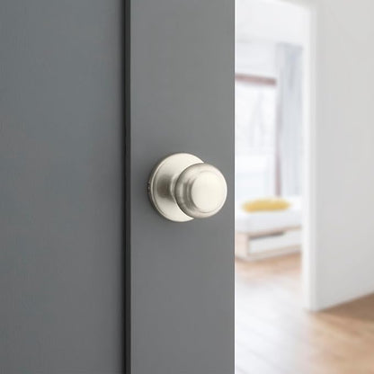 Kwikset Cove Interior Passage Door Knob, Handle For Closet and Hallway Doors, Non-Locking Doorknob in Satin Nickel, with Microban Protection