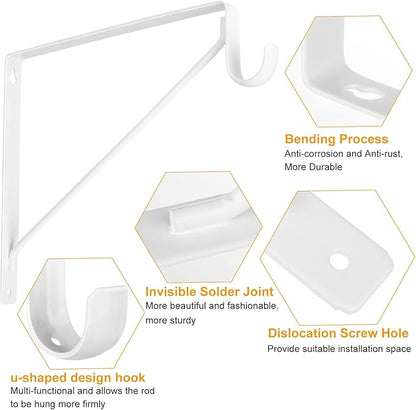 4 Pack Heavy Duty Closet Rod Brackets Holder 11 x 11 x 1 Inch White Closet Rod Support Bracket Black Steel Closet Rod Holders for Hanging Clothes Rod Support Brackets (White - 4Pack)