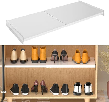 Slideep Closet Shelf Expandable Closet Organizer, Heavy Duty Adjustable Clothes Hanger Rack, DIY Space Saver Layered Separator Divider for Cabinet Wardrobe Cupboard, 16.9-31.5''L