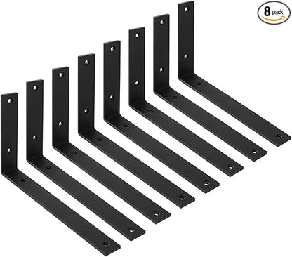 WINKER Shelf Bracket 8 Pack 10" Lx6 Hx1.5 W 5mm Thick Heavy Duty Black 10 Inch Brackets for Shelves Corner L Bracket for Wall Shelves Metal Iron Shelf Brackets
