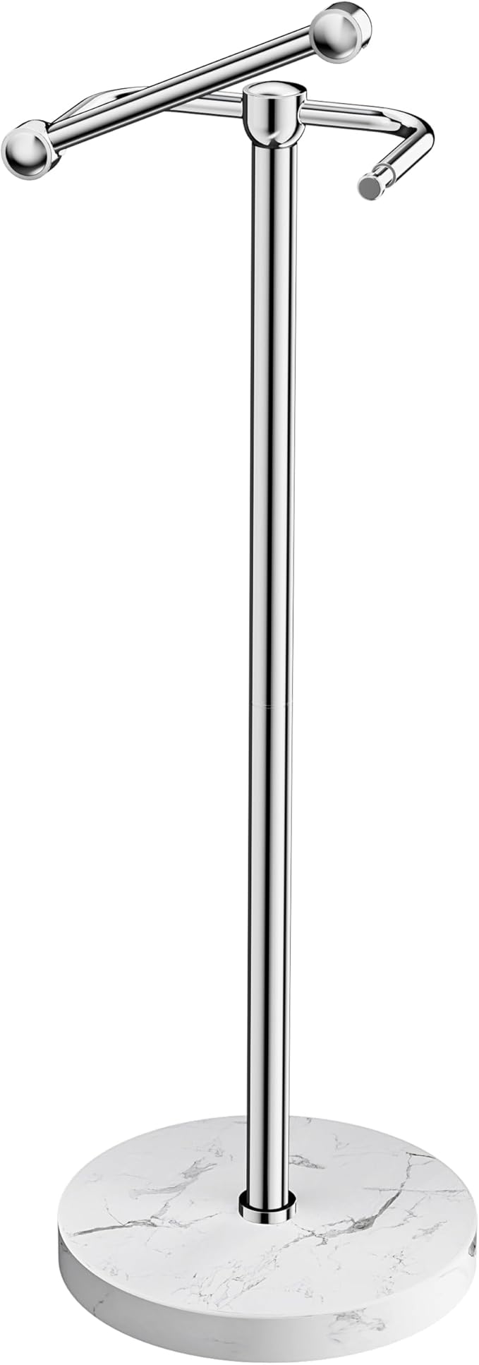 Toilet Paper Holder Stand, Bathroom Free Standing Toilet Paper Stand with Modern Marble Base, Post Pivoting Toilet Paper Stand with Stainless Steel Tissue Rack, Rust-Proof & Heavy Base(Chrome)
