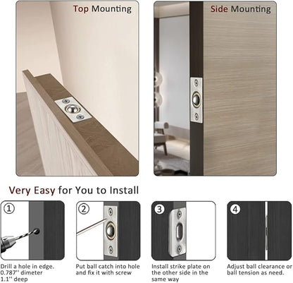 JQK Closet Door Ball Catch Hardware, Stainless Steel Catch Adjustable with Strike Plate, Brushed Satin Finish 2 Pack, HBC100-P2