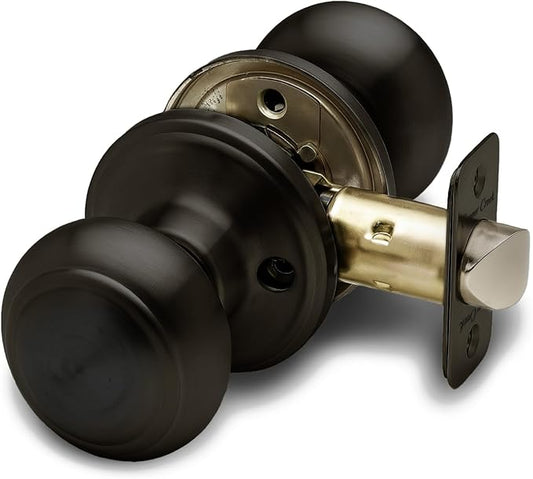 Copper Creek Colonial Passage Interior Door Knob – ANSI Grade-3 Certified, Modern Heavy Duty Handle, Easy Install and Reversible for Bedroom, Bathroom and Closets – Tuscan Bronze (1 Pack)