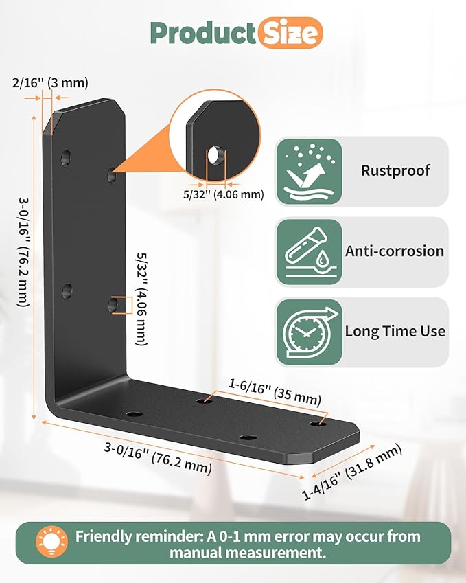 3"x3" L Brackets, 90 Degree Angle Iron, Heavy Duty Steel Corner Brace for Wood Shelves, Post, Floating Shelves, Desk (Black-16 Pcs)