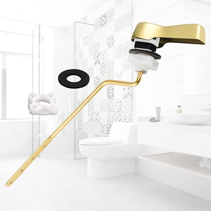 Hibbent Universal Metal Side Mount Toilet Handle Replacement Kit, Brass Toilet Flush Tank Lever with Stainless Steel Flapper Chains for Most Toilets, Shiny Gold