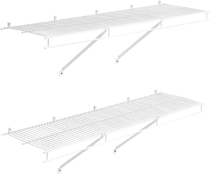 VEVOR Wire Shelf Kit, 4 ft, Set of 2, Wall Mounted Wire Shelves, Heavy-Duty Carbon Steel Hanging Shelf, Floating Wall Storage Shelves with Dip Coating, for Closet, Bedroom, Living Room, Office, Pantry