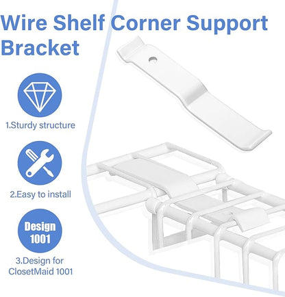 Wire Shelf Corner Support Bracket for ClosetMaid 1001, Ventilated Wire Shelving Corner Support, 4 Pieces
