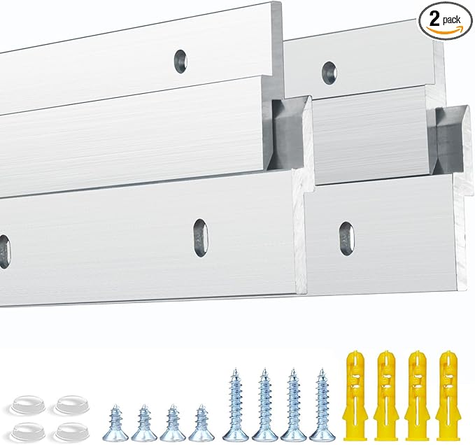 French Cleat Heavy Duty, Aluminum French Cleat, Headboard Wall Mounting Brackets with Screws, Heavy Mirror Mounting Hardware (12 Inch-2 Pairs, Support 80 lbs)