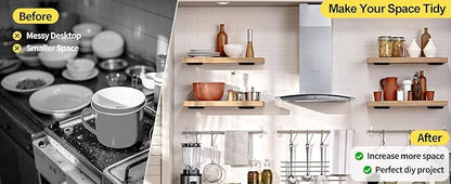 4 Pack - 4 inch Black Hidden L Shelf Bracket (1/5 Inch Thicked) Iron Floating Shelf Brackets Rustic Industrial Metal Brackets for Shelf Support