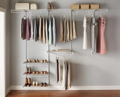 Rubbermaid FastTrack FreeSlide Expandable Closet Organizer, 4 to 8 foot, White, for Clothes/Shoes/Hats