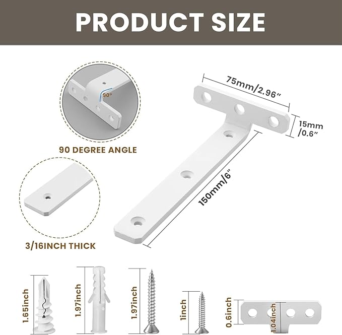 Alise White Shelf Brackets 6 Inch,Heavy Duty Floating Shelf Bracket Mounting Brackets,Hidden L Brackets for Shelves,Metal Decorative Shelf Brackets Wall Shelf Supports Brackets DIY,Pack of 4