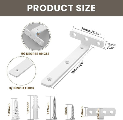 Alise White Shelf Brackets 6 Inch,Heavy Duty Floating Shelf Bracket Mounting Brackets,Hidden L Brackets for Shelves,Metal Decorative Shelf Brackets Wall Shelf Supports Brackets DIY,Pack of 4