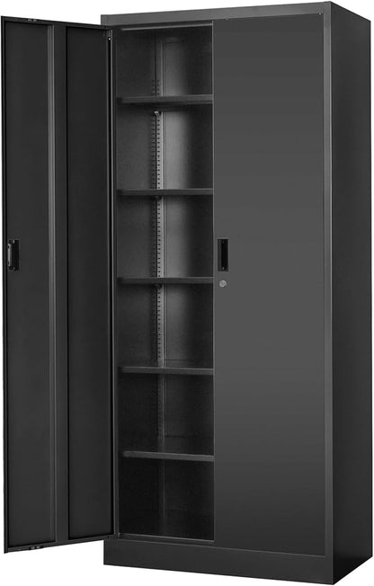 Metal Storage Cabinet, 71”H Metal Garage Cabinet with 5 Adjustable Shelves, Locking Storage Cabinets for Garage, Home, Office, Pantry(Black)