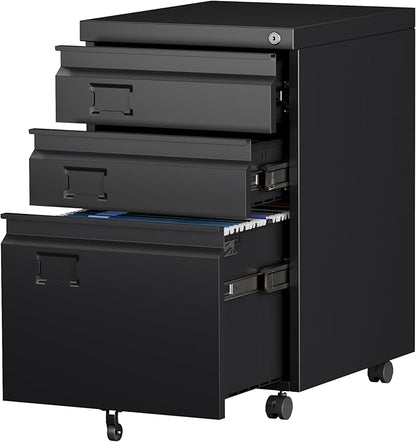 SUXXAN 3 Drawer File Cabinet with Lock, Metal Under Desk Cabinet with Wheels for Office & Home, Legal/Letter Size, Need to Assemble