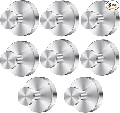 Silver Waterproof Suction Cup Hooks, 8-Pack Heavy Duty Stainless Steel No Drill Shower Hooks for Hanging Towels, Robes, Loofahs, Holder Holds Strong on Tile, Glass, Mirror, Wall, Bathroom Door