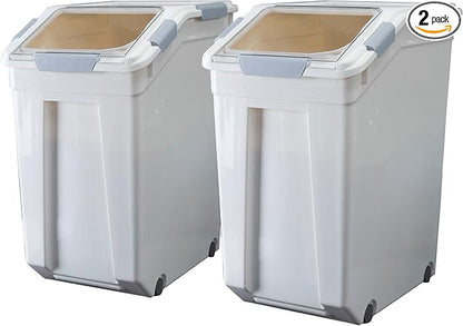 HANAMYA 33 Liter / 50 lbs Rice Storage Container with Measuring Cup, BPA free, For Rice | Grain | Pet Food | Flour, 2 count, White