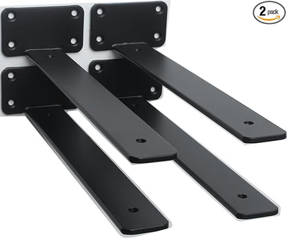 2 Pack - 11 inch Black Hidden L Shelf Bracket (1/5 Inch Thicked) Iron Floating Shelf Brackets Rustic Industrial Metal Brackets for Shelf Support