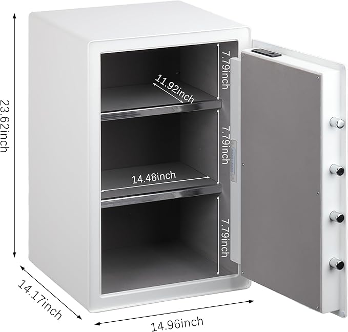 XPEDITION 3.0 Cu.Ft Large Home Safe,with Fireproof Waterproof Bag, Heavy Duty Digital Security Safe, Built-In Drawer and Removable Shelf for Storing Valuables (White, Fingerprint)